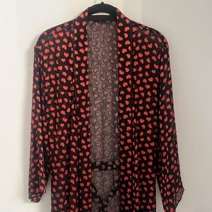 Alice + Olivia Marilyn Robe / Kimono / Duster, Black & Red Hearts, size M/L